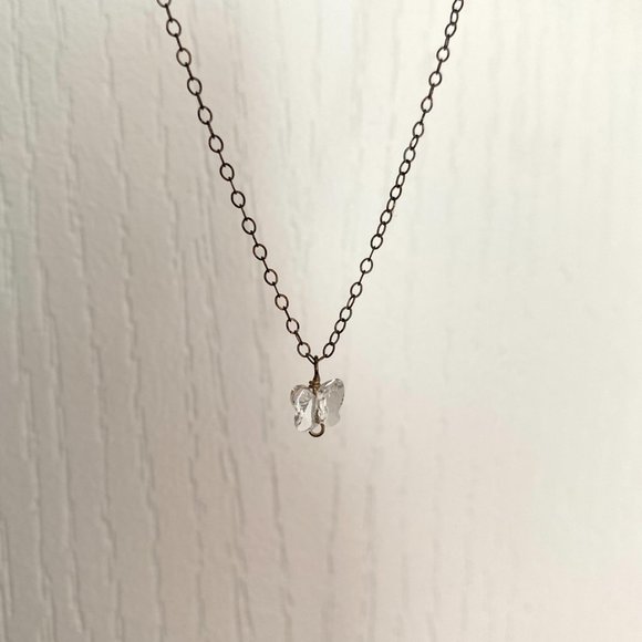 Vintage Silver Choker Necklace with Tiny Butterfly Charm Pendant - Picture 2 of 6